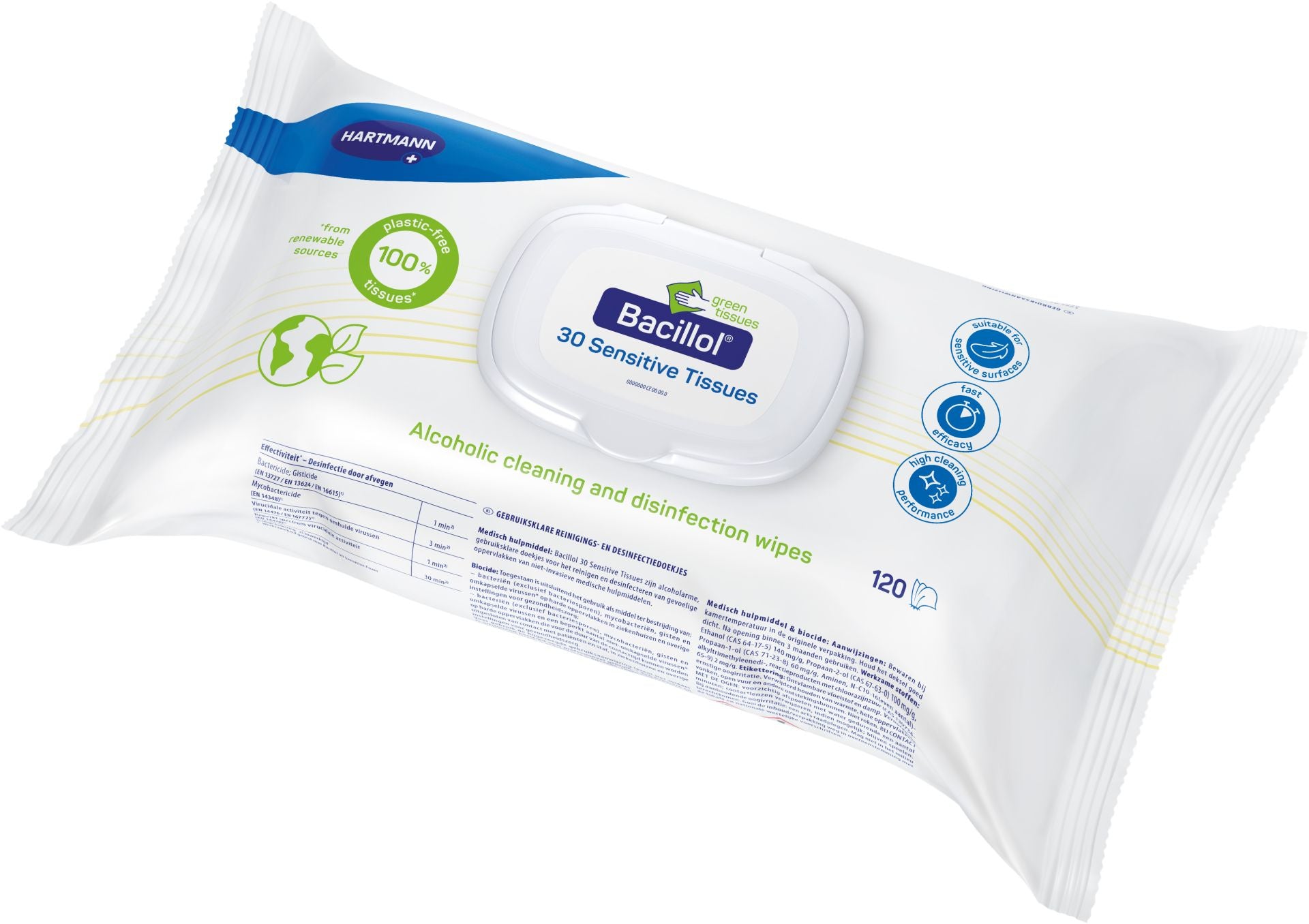 Bacillol® 30 Sensitive Tissues - Green Tissues Flowpack à 120 Tücher 170x200 mm