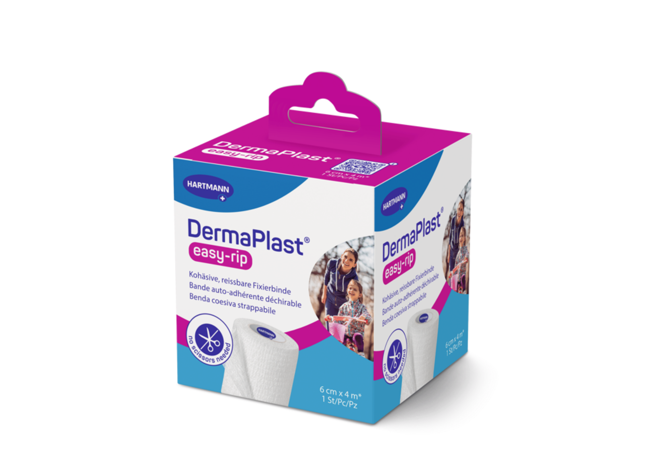 DermaPlast® easy-rip, kohäsive, reissbare Fixier- und Stützbinde, weiss 4 m