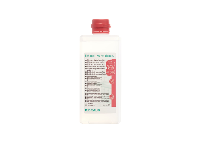 Ethanol 70% Fläche 1000 ml Ovalflasche transparent mit Pumpe