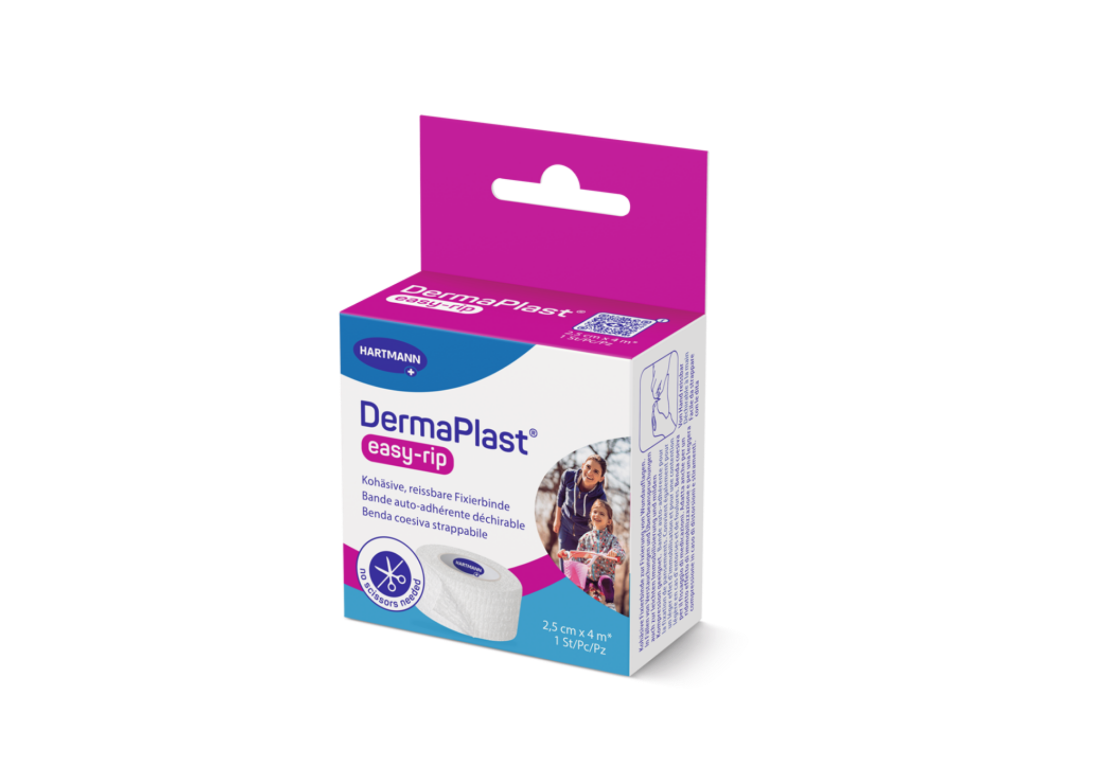DermaPlast® easy-rip, kohäsive, reissbare Fixier- und Stützbinde, weiss 4 m