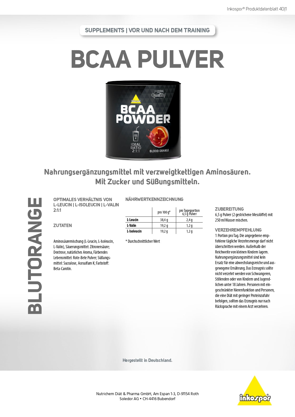INKOSPOR BCAA Blutorange 300g