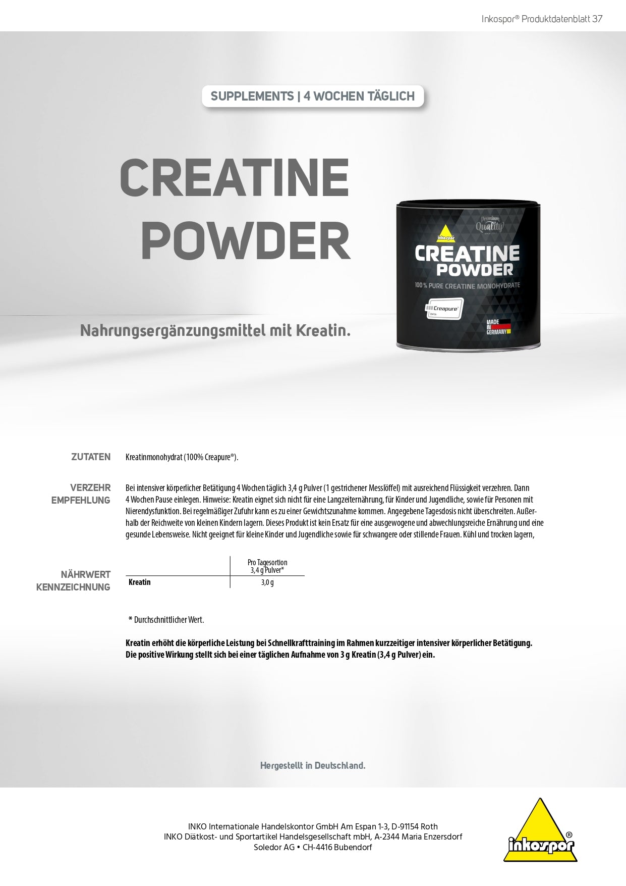 INKOSPOR Creatine Monohydrat rein 425g