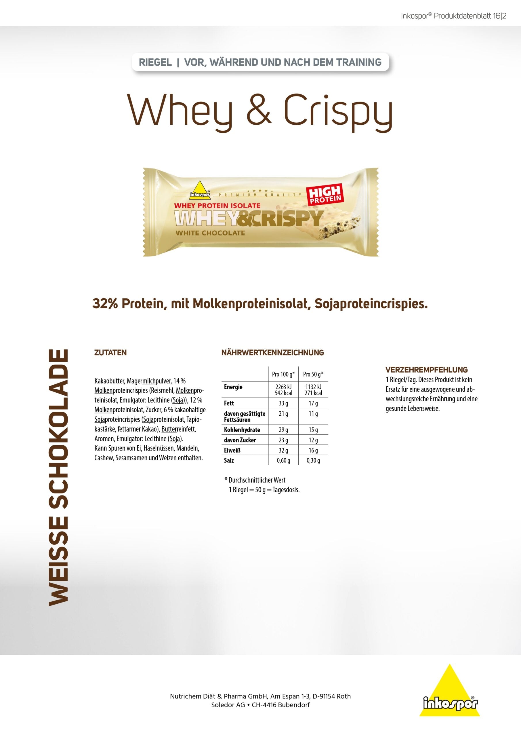 INKOSPOR Whey & Crispy-Riegel White Chocolate 25x50g